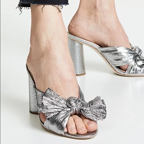 Randall Loeffler silver pewter bow knot heel mules slides 9